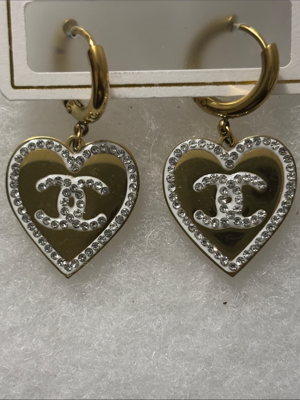 CC Gold Heart Drop Earrings w/ Logo Accent